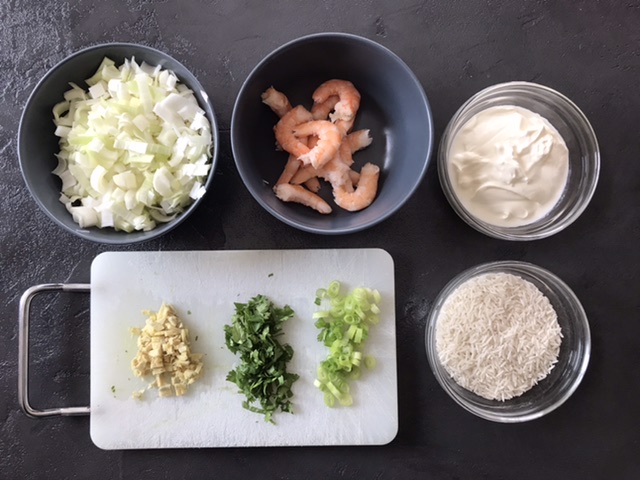 Ingrédients pour le risotto crémeux aux poireaux et aux crevettes