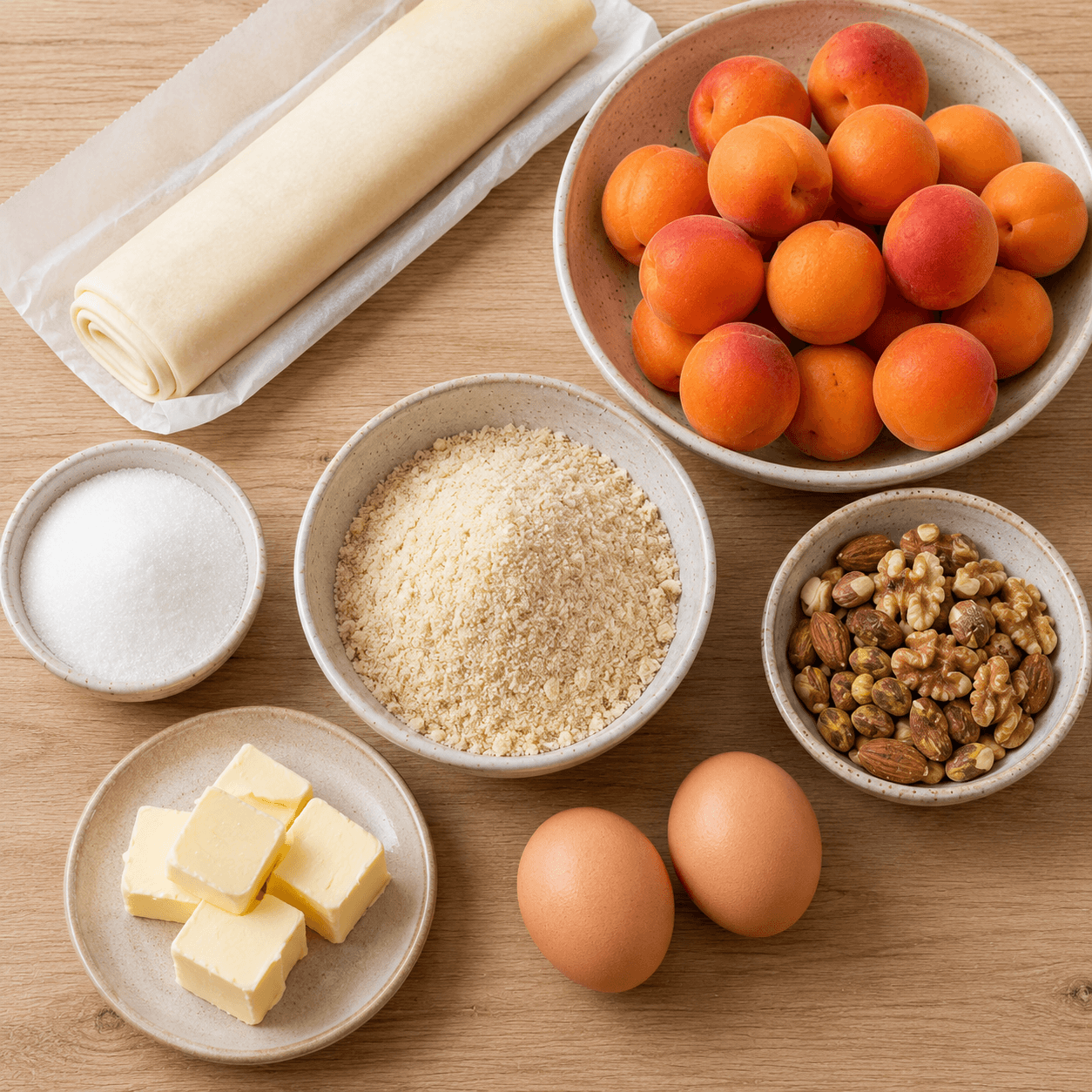 Ingrédients pour la tarte aux abricots et frangipane