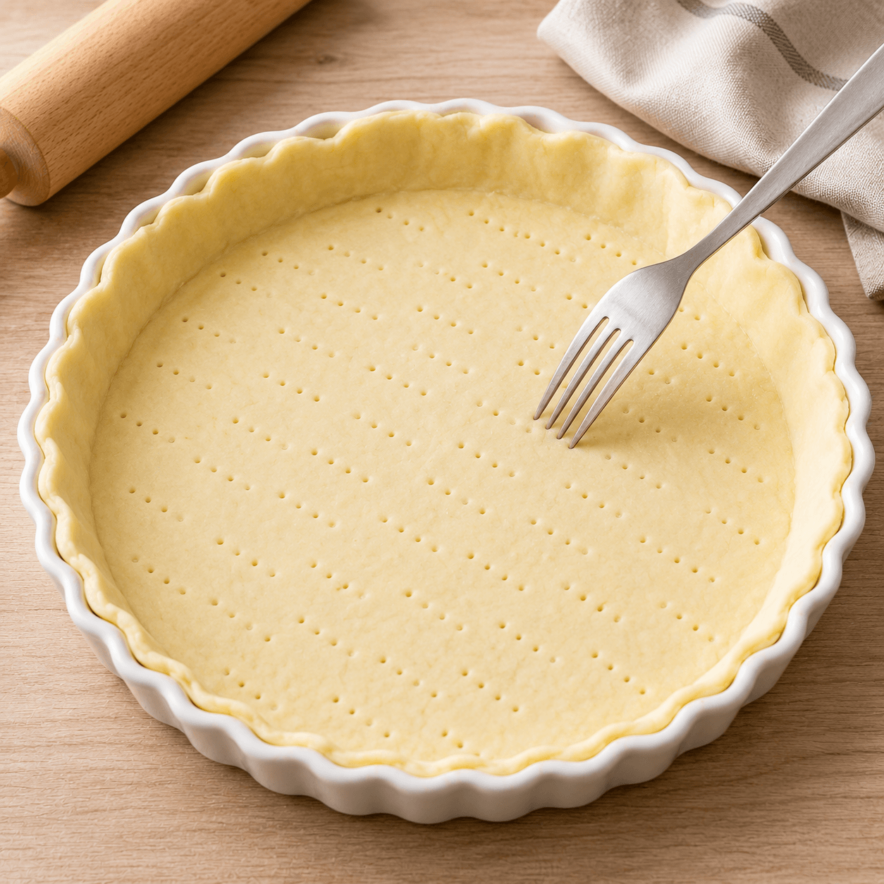 Déroulez la pâte feuilletée dans un moule à tarte et piquez le fond à l'aide d'une fourchette.